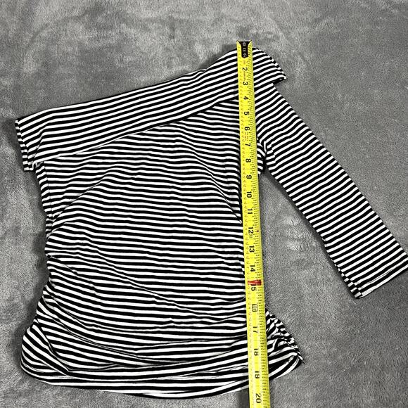 VTG Y2K Taunt Off-Shoulder Top Rouched Black White Striped Women's S Alt Emo USA - Picture 4 of 7